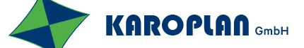 Ein flaches Logo der Firma Karoplan, minimalistisch und modern, repräsentiert die Marke mit klarem Design und Unternehmensfarben.